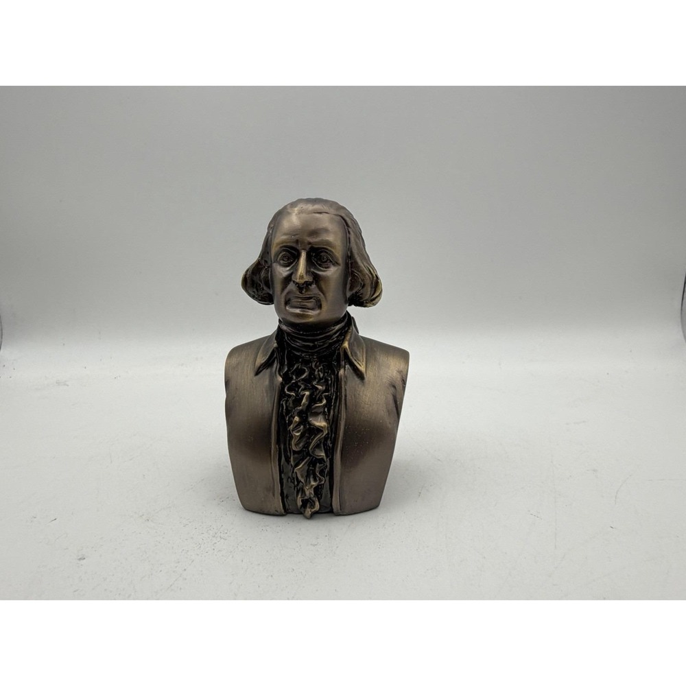George Washington Presidential Bust Figurine Bronze Tone Historical Shelf Decor